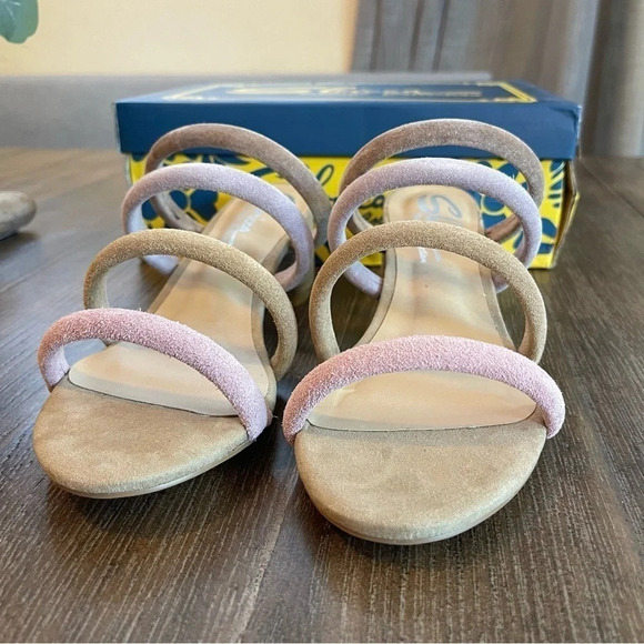 Nude Pastel Suede Strappy Casual Chic Comfy 2” Block Heel Open Toe Sandal Sz 8 - Picture 4 of 11